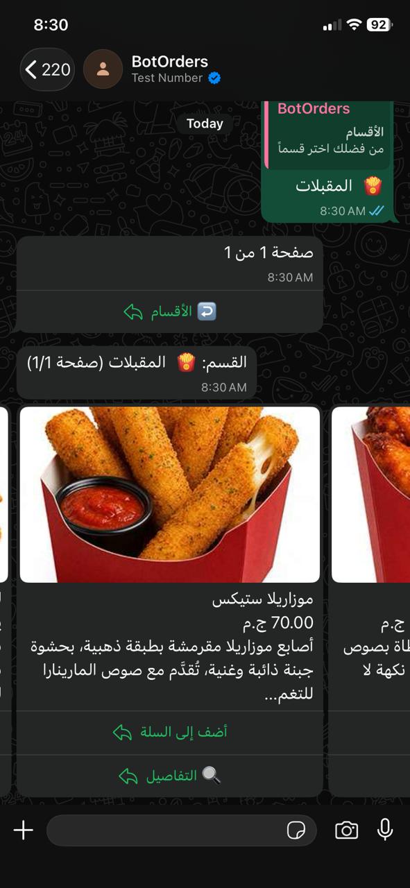 WhatsApp menu demo screen 3